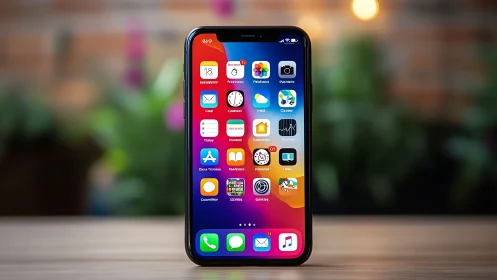 iPhone home screen displaying application icons with gradient backdrop.