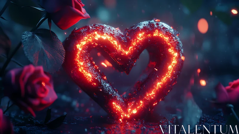 Luminescent Heart Form with Thermographic Incandescence and Crystalline Frost Texture.