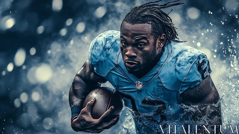 American football player runs forward holding the ball