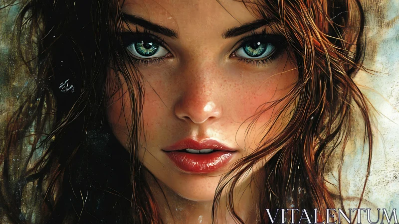 Intense blue-eyed portrait captures freckled woman’s gaze