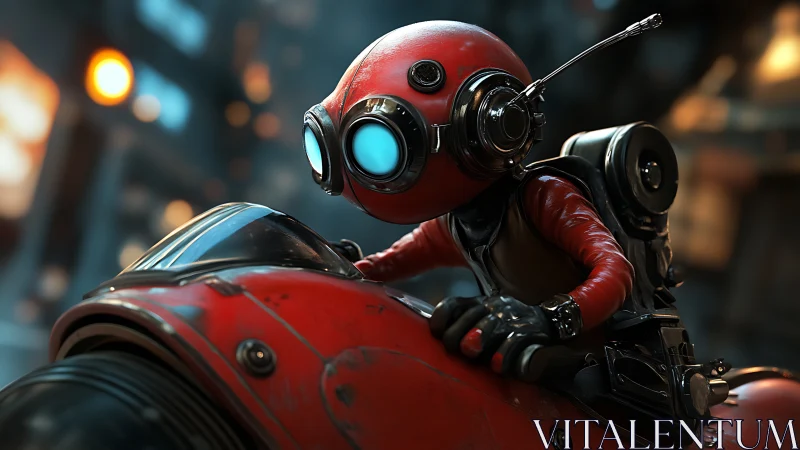 Futuristic chibi rider accelerates through neon urban corridor