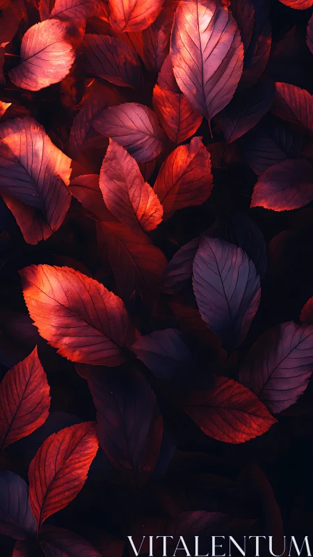 Chromatic red foliage under low key directional lighting study