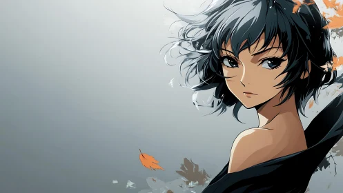 Vector anime portrait with dynamic wind-swept composition.