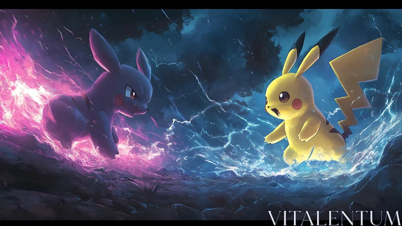 Electric rivals face off in a stormy, glowing forest duel.