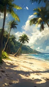 Tropical Palm Beach with Mountain Vista