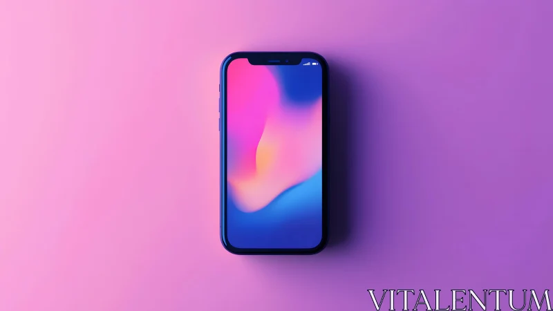 Modern smartphone with abstract wallpaper on vibrant gradient background.