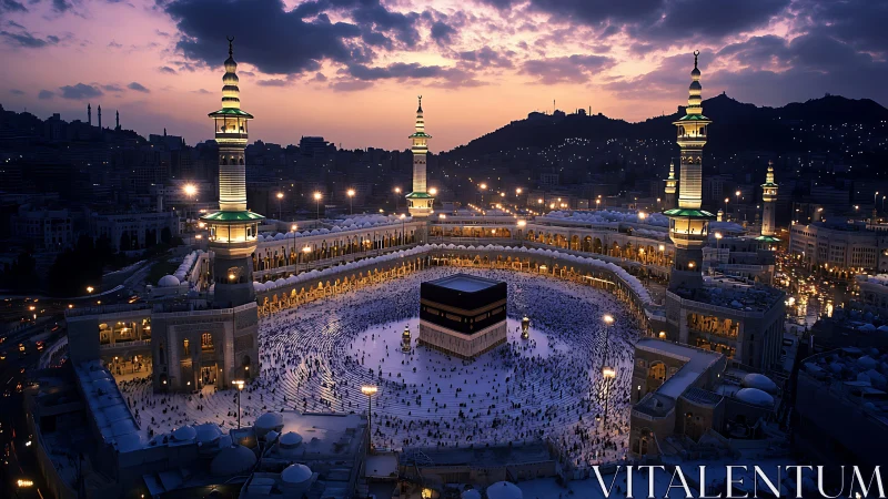 Majestic evening view of the Kaaba and Masjid al-Haram.