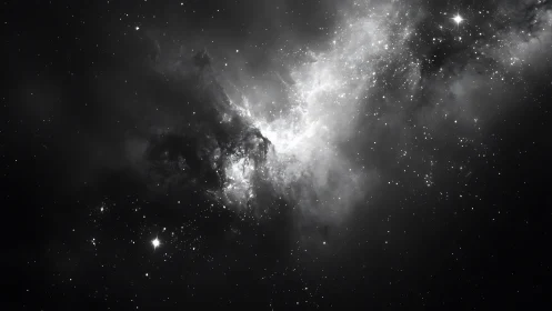 Monochrome nebula cloud with dense star field glow.