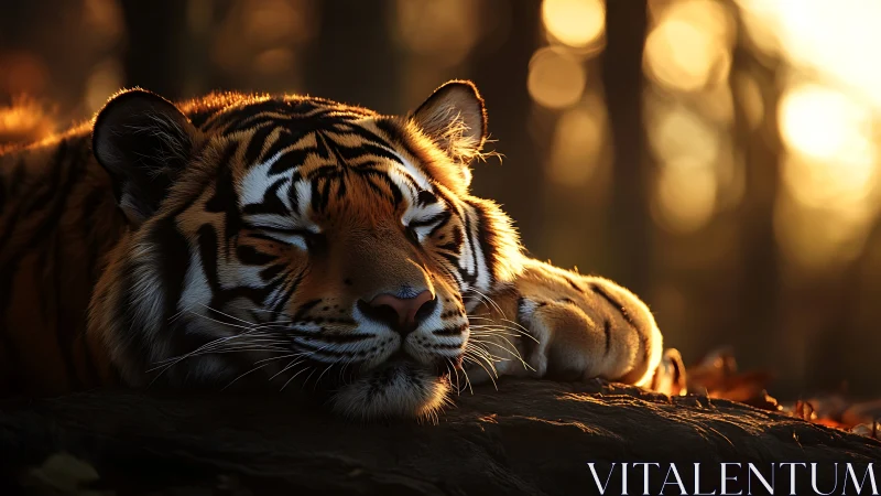 Sunlit forest nap with a gently dreaming tiger.