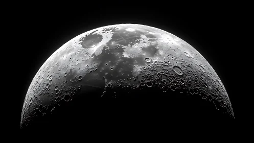 Lunar surface hemisphere with craters in stark illumination.
