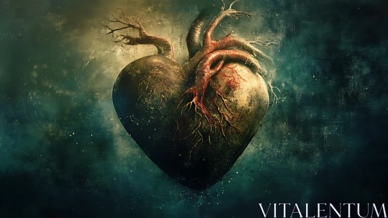 Anatomical Heart Rooted in Earth's Mystical Depths