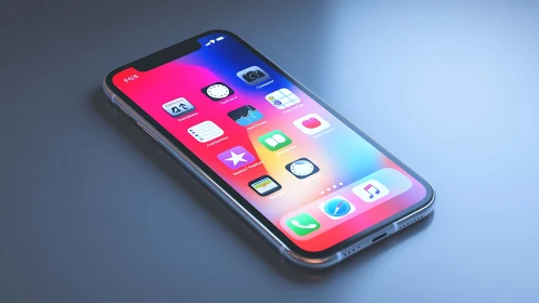 Smartphone rendered with iOS interface displaying application icons.