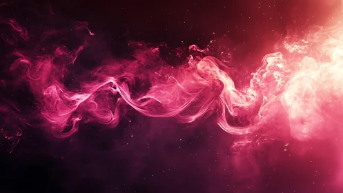 Luminescent magenta nebula cloud forms swirling volumetric waves
