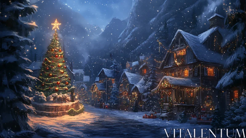 Snow-dusted village hushes under a storytelling Christmas tree