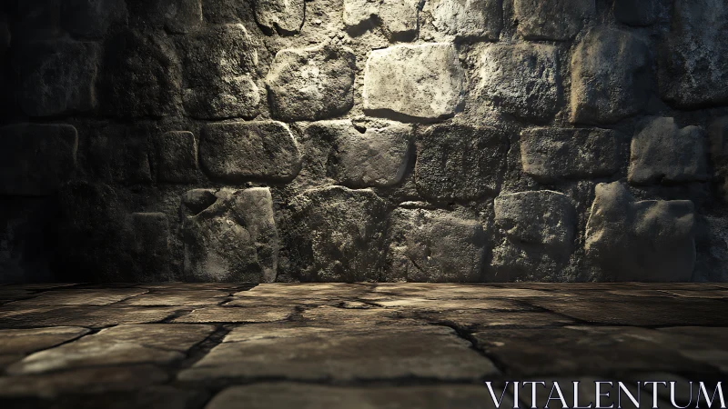 Stone wall and floor surface under focused overhead lighting