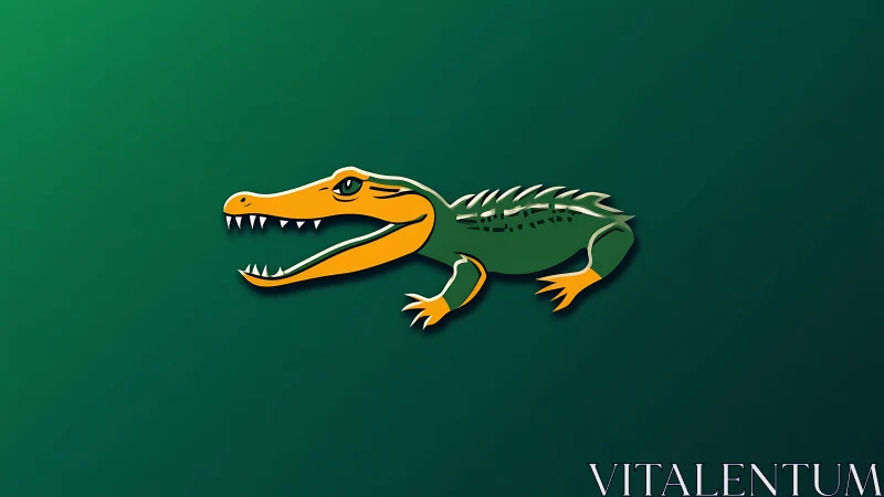 Stylized crocodile mascot rendered on deep green backdrop