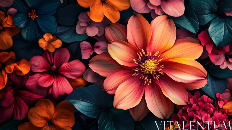 Digital floral composition with luminous central bloom focus.