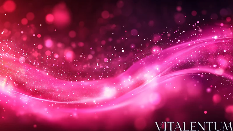 Vivid pink abstract wave with glowing sparkles in digital art style.