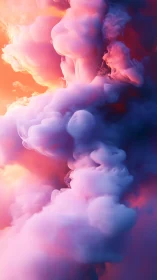 Dreamy neon smoke swirls rise through glowing twilight haze