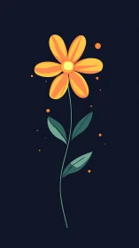 Stylized Botanical Illustration: Yellow-Orange Flower with Triadic Petal Geometry and Minimal Stem C