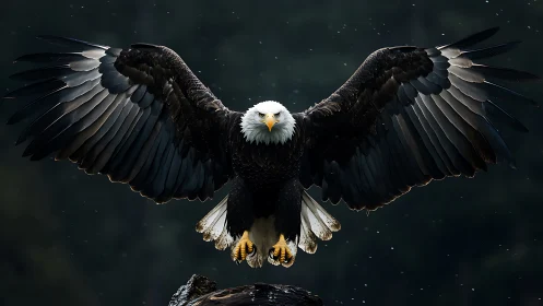 Majestic Bald Eagle Spreading Wings in Dramatic Wildlife Photography.