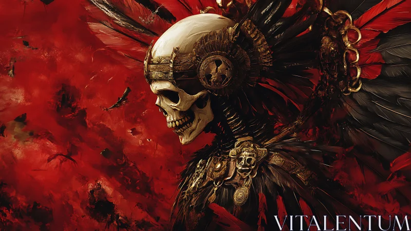 Bone crowned war spirit laughs through swirling crimson storm