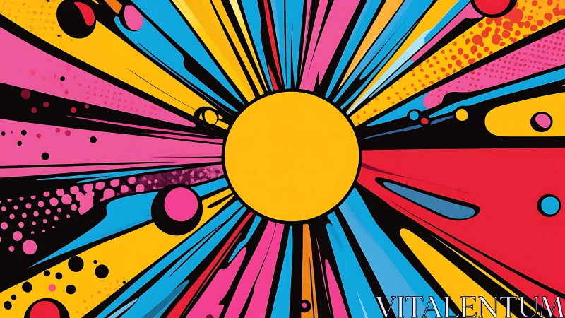 Solar burst of neon comic rays and kinetic pop energy.