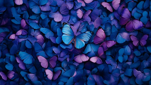 Blue and purple butterfly cluster in dense abstract field.