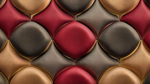 Luxurious Quilted Geometric Pattern in Red, Gold, and Brown.