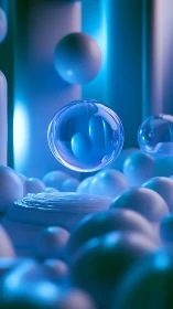 3D spherical abstraction in luminous cyan depth of field.