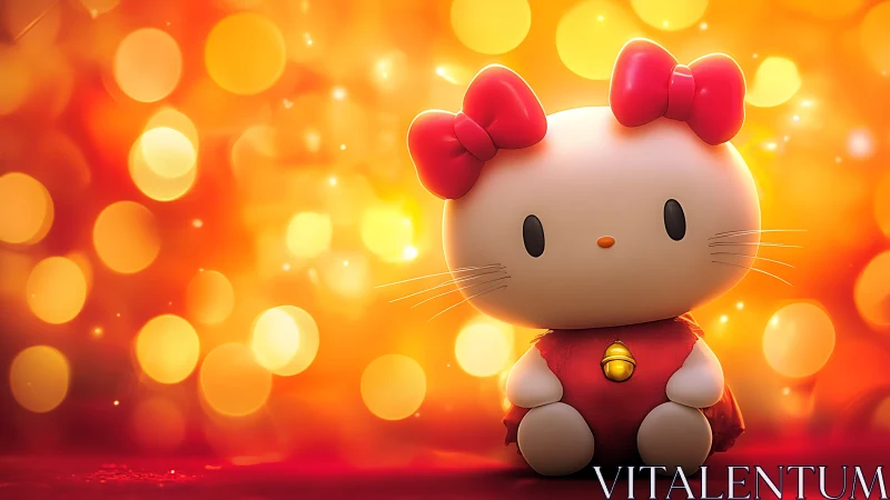 Glowing kitty toy sits softly amid golden bokeh lights