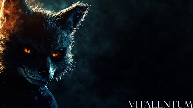 Demonic fox portrait rendered in high-contrast digital chiaroscuro