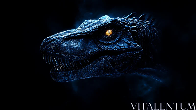 Midnight raptor crowned in electric blue and molten gold eye.