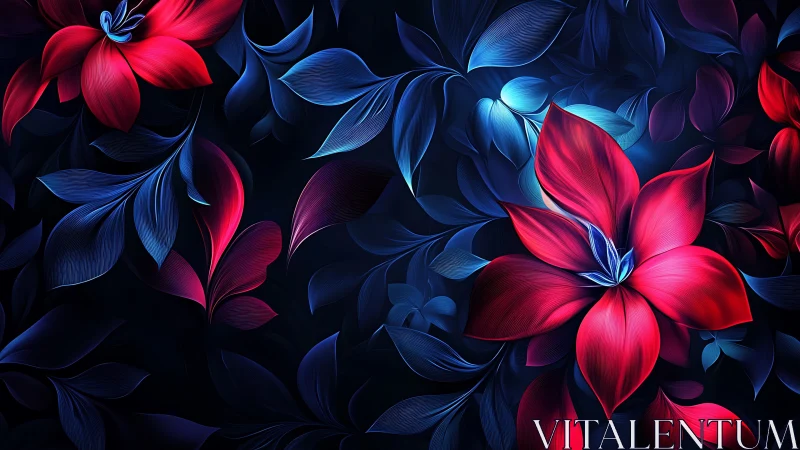 Neon Flowers Against Black. Radiant Digital Blooms.