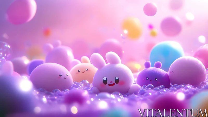 Bubble-bright bunny buddies in a dreamy pastel playground.