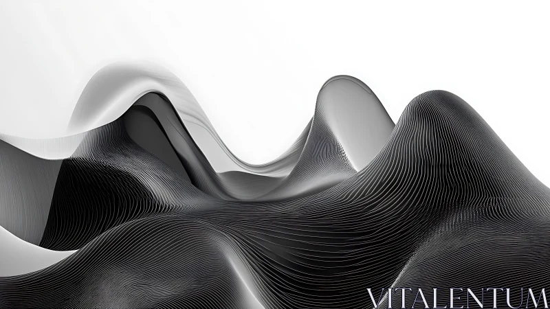 Parametric grayscale waveforms form sculpted topographic ribbons