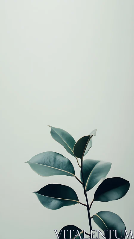 Quiet rubber plant rising through soft morning hush.