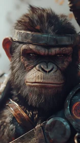 Battle-hardened warrior ape rendered in cinematic 3D focus.