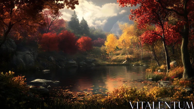 Radiometrically rich autumn basin with volumetric forest light.