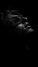 Midnight glow on a smokeshadowed face in aviator armor.