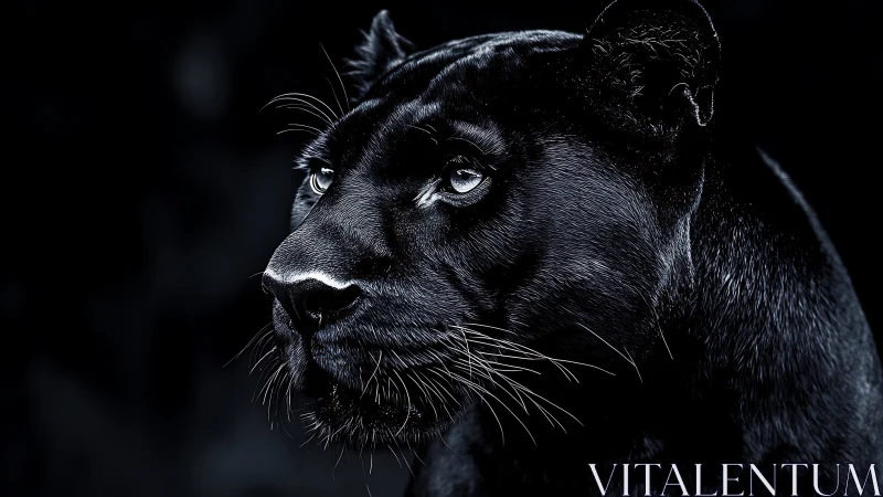 Black Panther Portrait: Penetrating Gaze Against Dark Background.