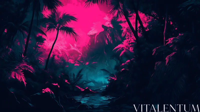 Neon riverdream cuts through an electric midnight jungle.