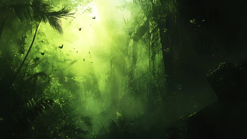 Mystical Forest Canyon with Radiant Canopy Light