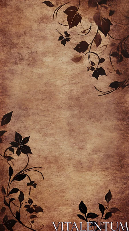 Grunge parchment field with silhouetted botanical border motifs.