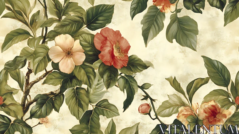 Botanical Watercolor Study with Period Flourish and Chromatic Florals.