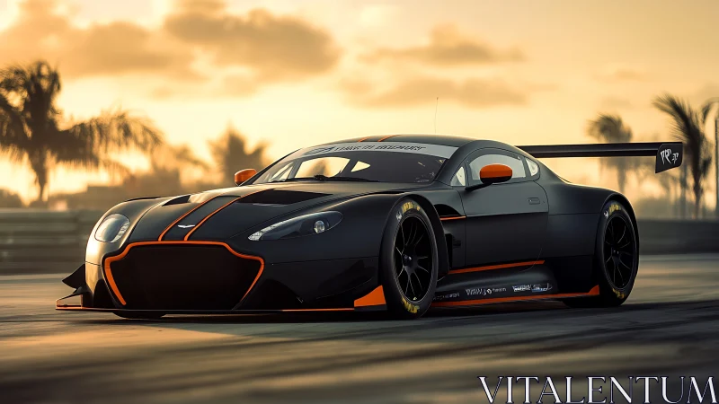 Track-spec GT race car in sunset coastal circuit motion