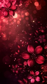 Luminous Petals Dance: Crimson Blooms in Glowing Void.