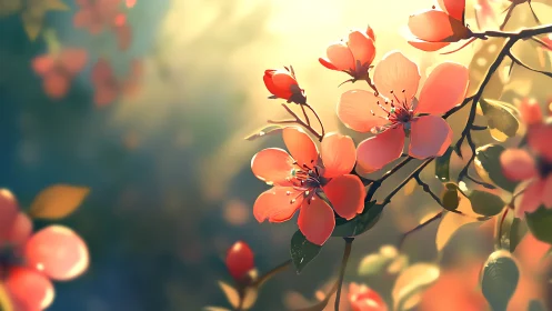 Coral Blossoms in Diffused Golden Light.