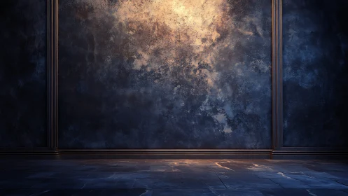 Textured midnight wall with directional spotlight and stone floor.