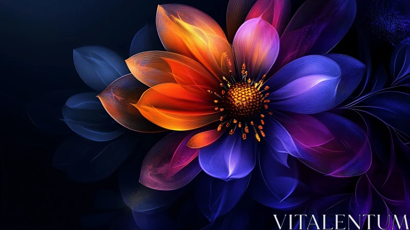 Luminescent Bloom: Neon Digital Flower with Radiant Orange Core.
